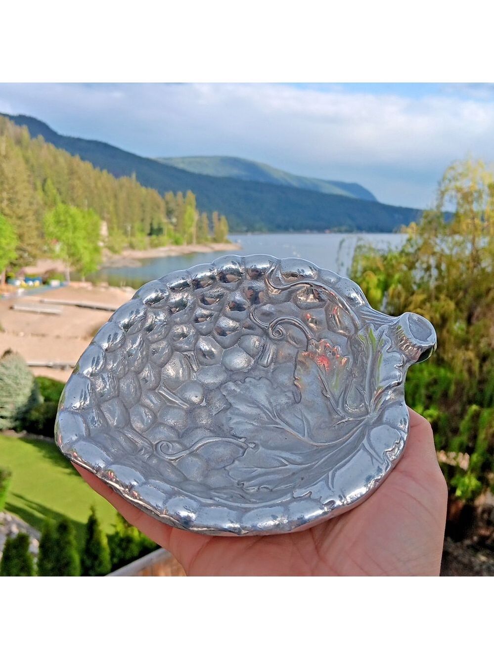 Vintage Stamped RWP The Wilton Co. Cast Pewter Grape Leaf Trinket Dish USA
